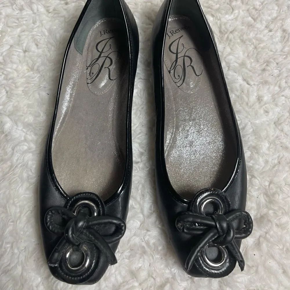 J. Renee Edie Black slip on Flats embellished with silver tone hardwares SZ9.5W